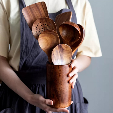 EcoChef - Teak Wood Utensil Set Premium Teak Construction for Durability and Longevity | Ergonomic Design for Comfortable Handling | Eco-Friendly Sustainable Tools for Everyday Cooking