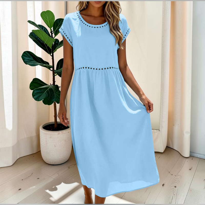 Women's Short Sleeve Crew Neck Maxi Dress