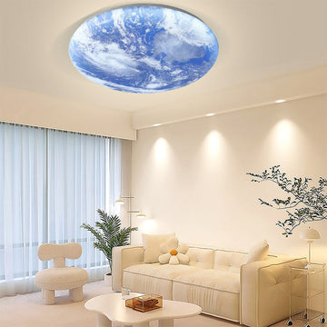 TerraGlow - Earth-Inspired Circular Ceiling Light Printed Planet Design with Soft Ambient Glow | Sleek Space-Saving Flush Mount for Modern Interiors | Unique Decorative Accent for Bedroom, Children's Room, Office, or Creative Space