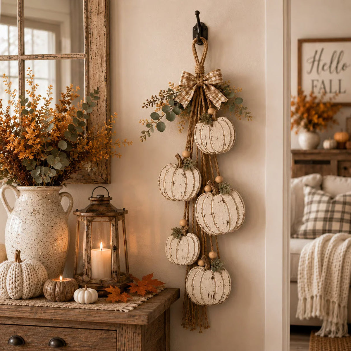 Pumpwreath - Világító tökös koszorú beépített LED fényekkel
