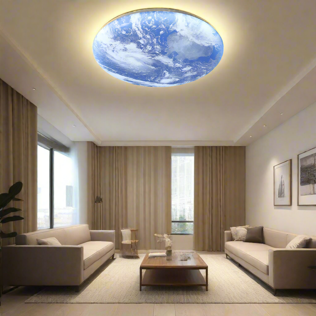 TerraGlow - Earth-Inspired Circular Ceiling Light Printed Planet Design with Soft Ambient Glow | Sleek Space-Saving Flush Mount for Modern Interiors | Unique Decorative Accent for Bedroom, Children's Room, Office, or Creative Space