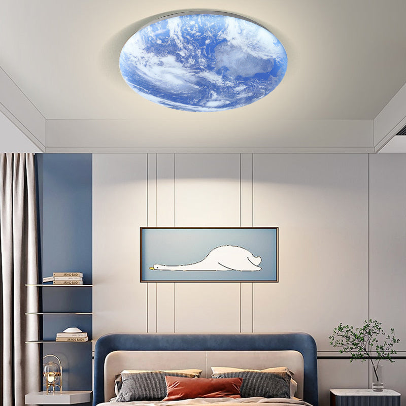 TerraGlow - Earth-Inspired Circular Ceiling Light Printed Planet Design with Soft Ambient Glow | Sleek Space-Saving Flush Mount for Modern Interiors | Unique Decorative Accent for Bedroom, Children's Room, Office, or Creative Space