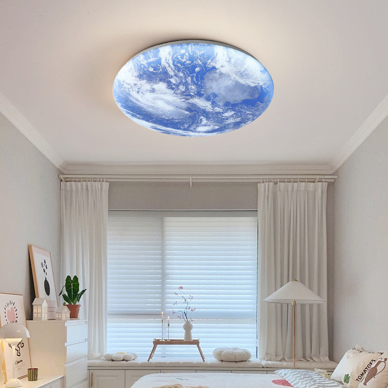 TerraGlow - Earth-Inspired Circular Ceiling Light Printed Planet Design with Soft Ambient Glow | Sleek Space-Saving Flush Mount for Modern Interiors | Unique Decorative Accent for Bedroom, Children's Room, Office, or Creative Space