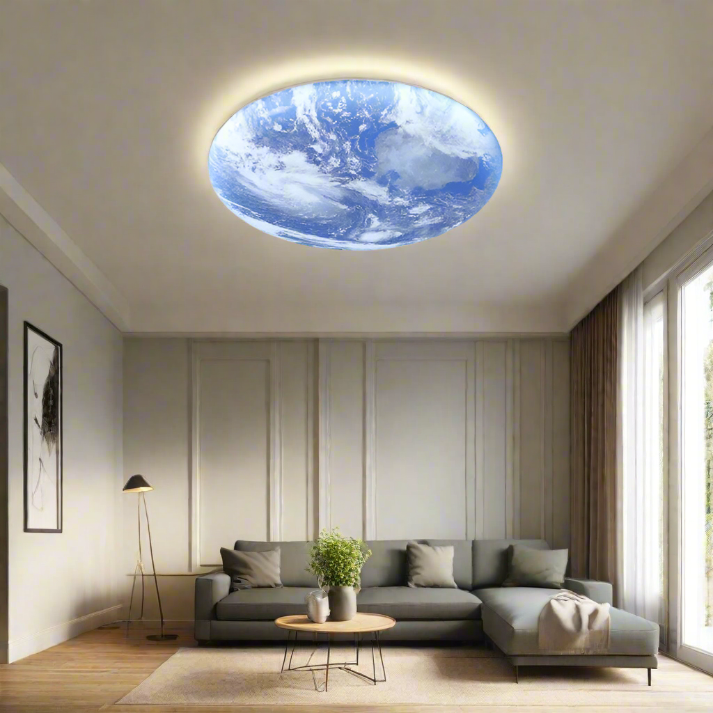 TerraGlow - Earth-Inspired Circular Ceiling Light Printed Planet Design with Soft Ambient Glow | Sleek Space-Saving Flush Mount for Modern Interiors | Unique Decorative Accent for Bedroom, Children's Room, Office, or Creative Space