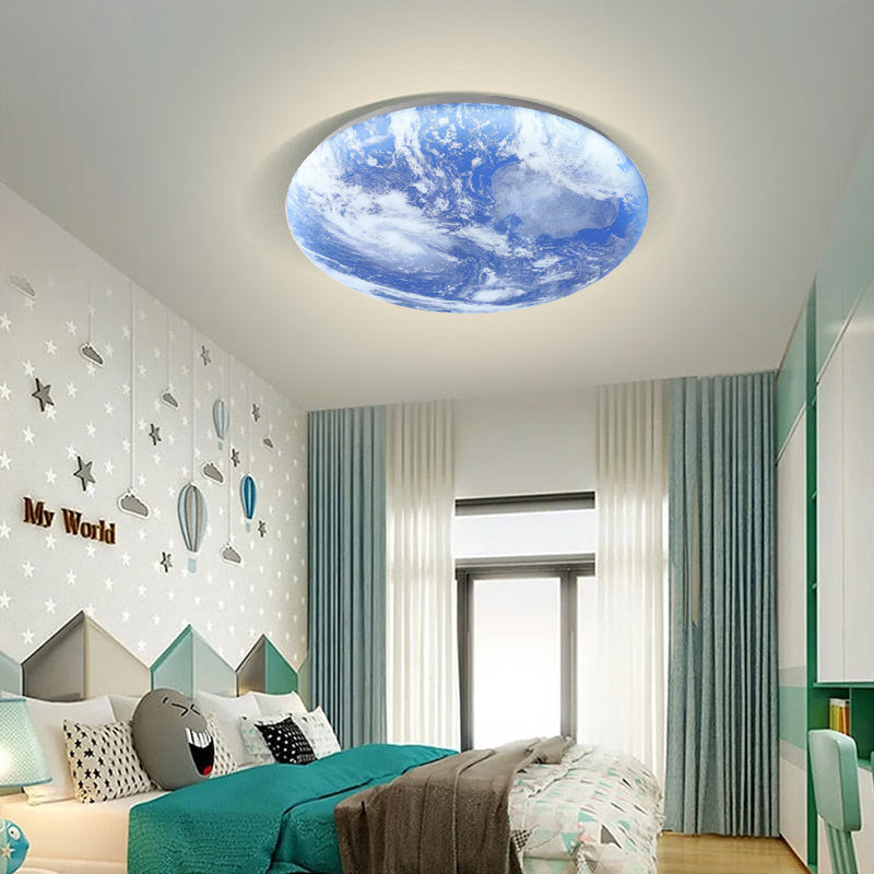 TerraGlow - Earth-Inspired Circular Ceiling Light Printed Planet Design with Soft Ambient Glow | Sleek Space-Saving Flush Mount for Modern Interiors | Unique Decorative Accent for Bedroom, Children's Room, Office, or Creative Space