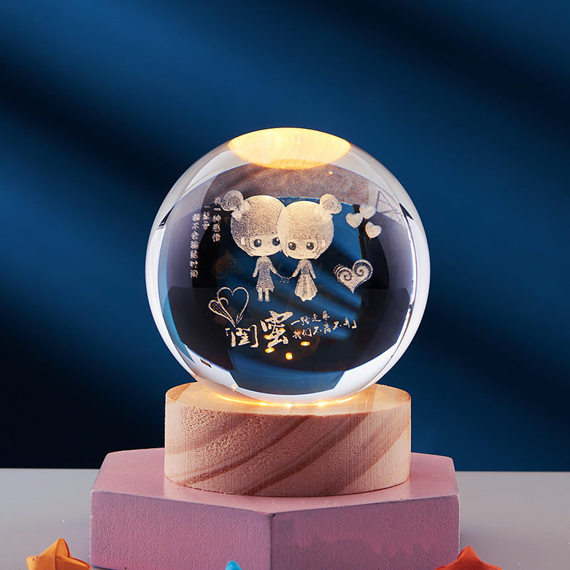 Luminous 3D - Luminous 3D Crystal Sphere Night Lamp 3D Laser-Engraved Crystal Design with Mesmerizing Glow | Adjustable Color-Changing LED Lighting for Cozy Ambiance | Energy-Efficient Nightlight for Bedroom, Living Space or Office