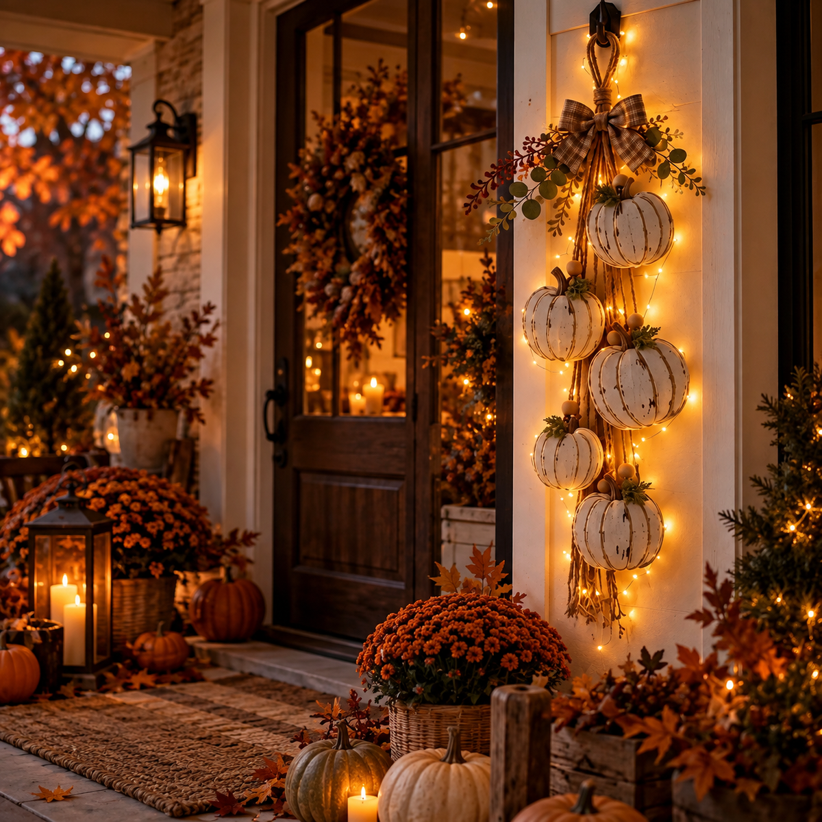 Pumpwreath - Világító tökös koszorú beépített LED fényekkel