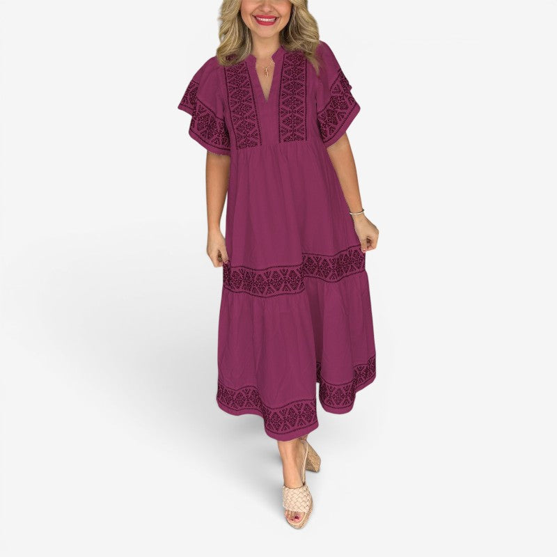 Women’s Printed V-Neck Midi Dress
