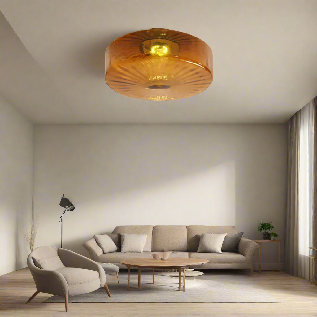 GlowSphere - Textured Amber Glass Recessed Ceiling Light | Soft Warm Ambient Glow for Cozy and Inviting Atmosphere | Elegant Flush Mount Accent for Living Room, Bedroom, Hallway, or Foyer
