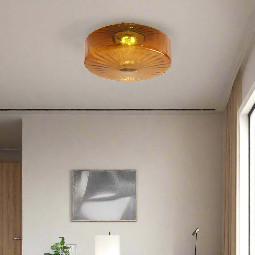 GlowSphere - Textured Amber Glass Recessed Ceiling Light | Soft Warm Ambient Glow for Cozy and Inviting Atmosphere | Elegant Flush Mount Accent for Living Room, Bedroom, Hallway, or Foyer