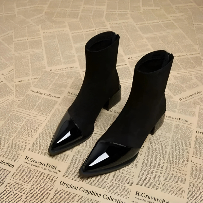 Pointed Toe Ankle Boots with Block Heel