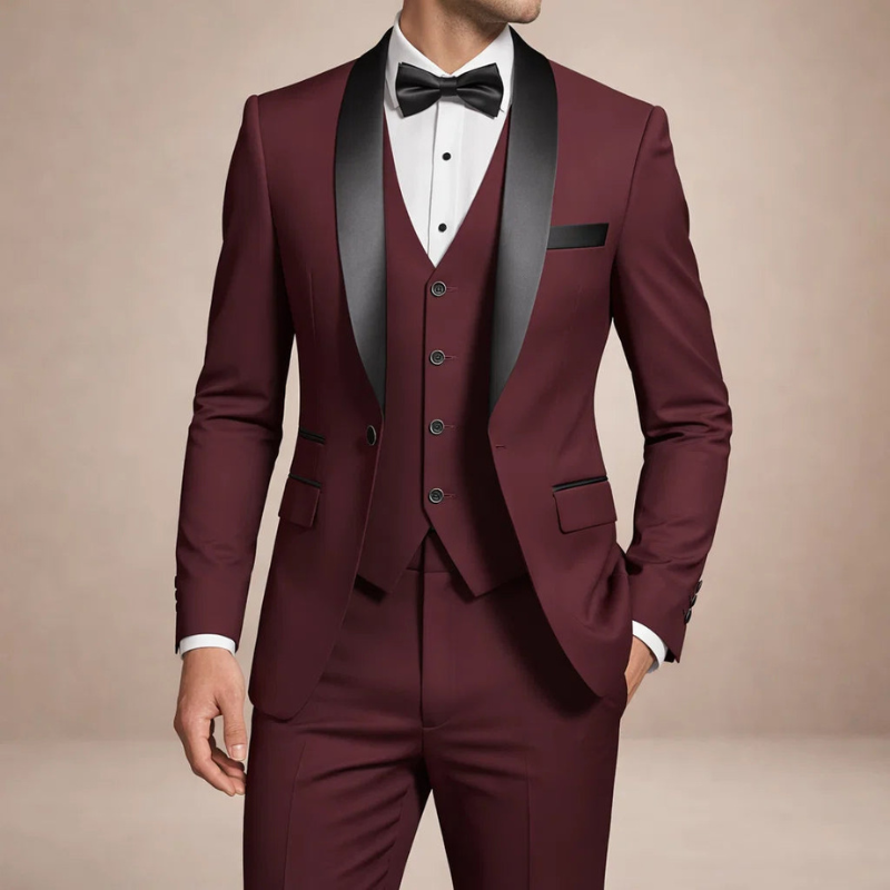 Men's Slim Fit Three Piece Suit with Blazer and Straight Leg Trousers