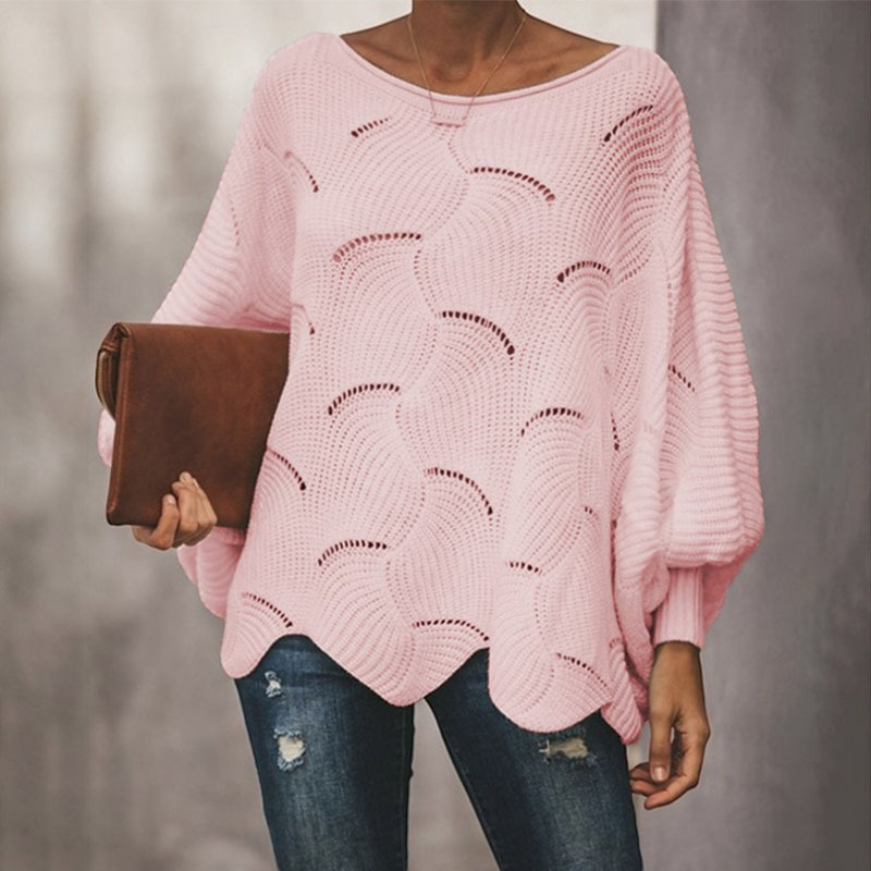 Oversized Knit Sweater with Hollow Out Design for Women