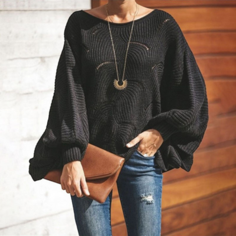 Oversized Knit Sweater with Hollow Out Design for Women