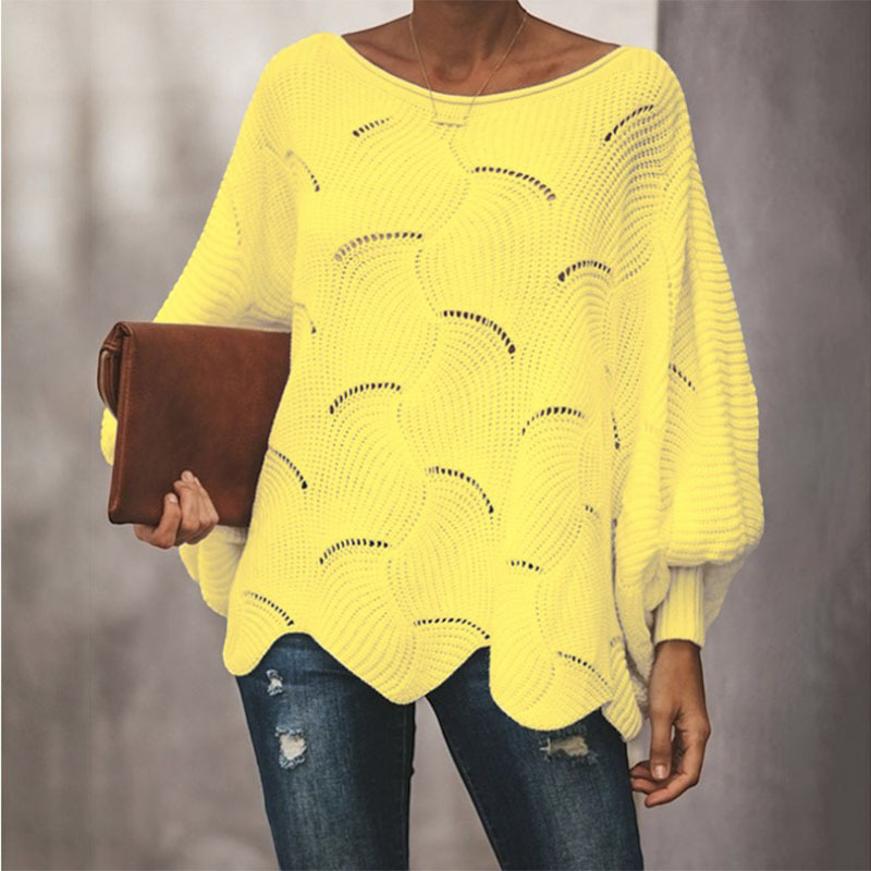 Oversized Knit Sweater with Hollow Out Design for Women