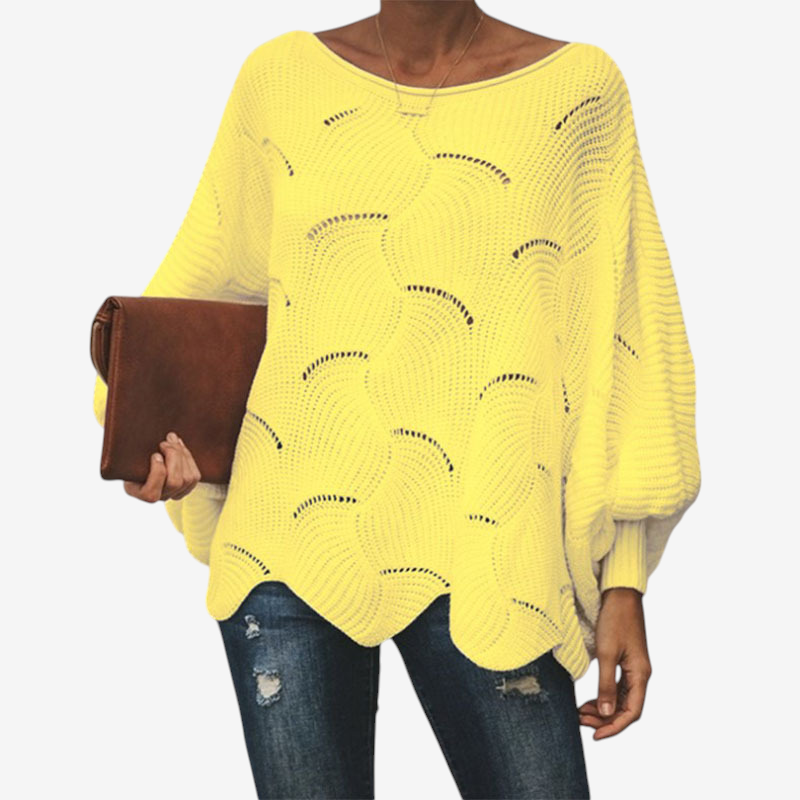 Oversized Knit Sweater with Hollow Out Design for Women