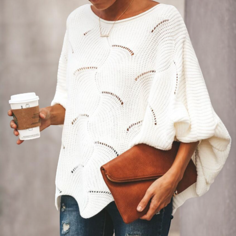 Oversized Knit Sweater with Hollow Out Design for Women