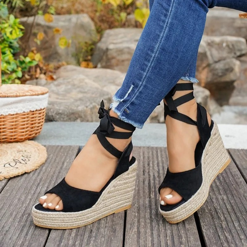 Women's Stylish Open Toe Ribbon Wrap Sandals