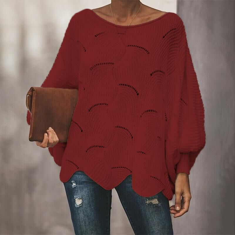 Oversized Knit Sweater with Hollow Out Design for Women