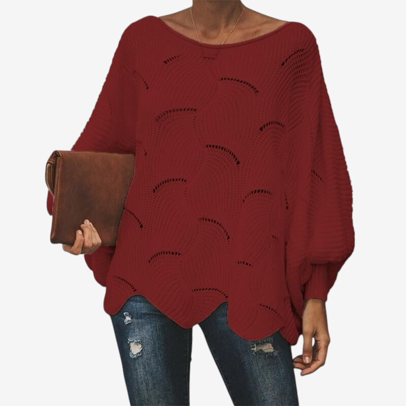 Oversized Knit Sweater with Hollow Out Design for Women