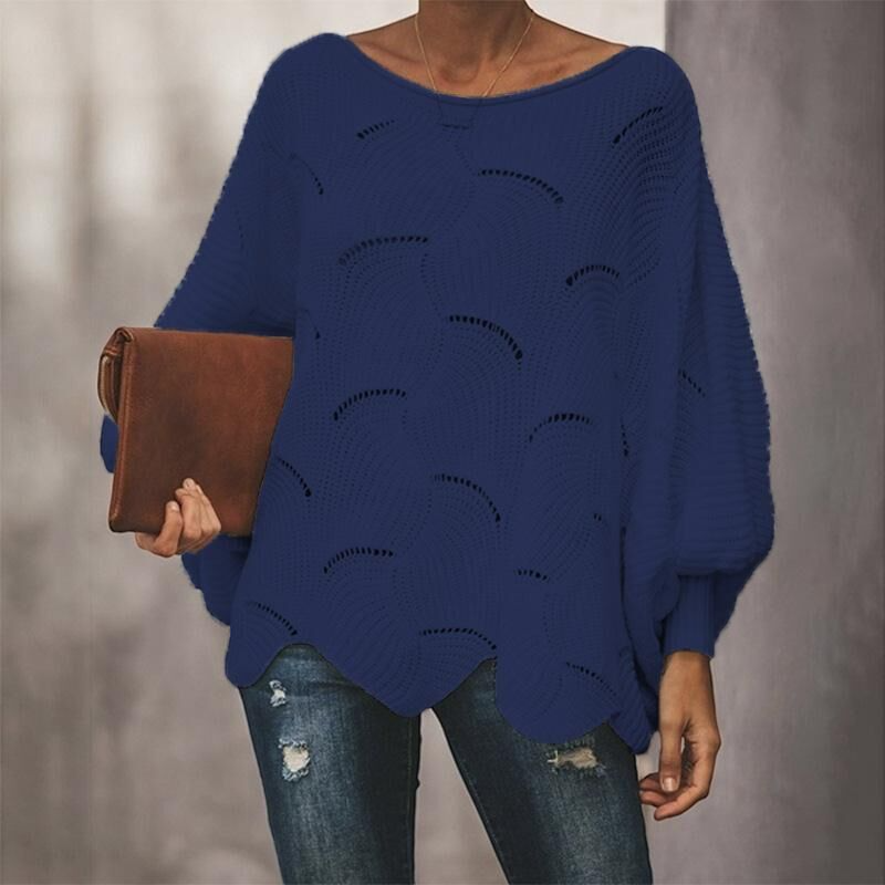 Oversized Knit Sweater with Hollow Out Design for Women
