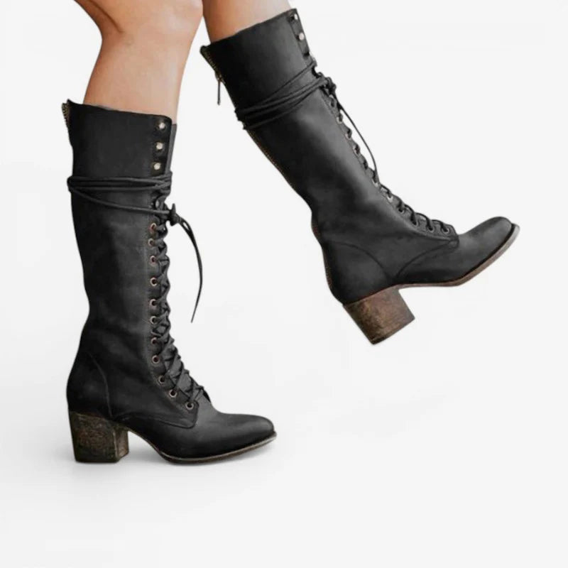 Women’s Knee-High Lace-Up Block Heel Boots