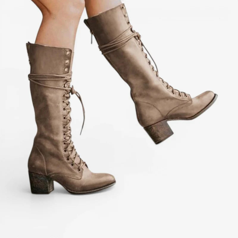 Women’s Knee-High Lace-Up Block Heel Boots