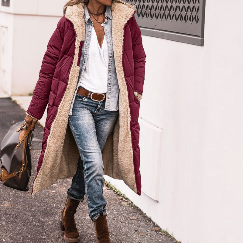 Women's Long Sleeve Hooded Parka Coat