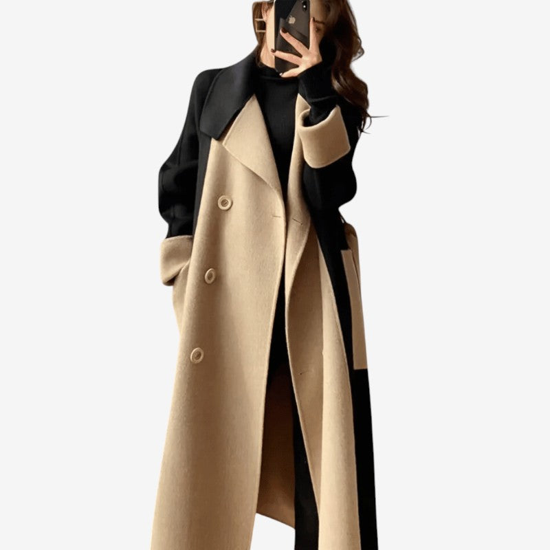 Straight Cut Notched Collar Long Coat