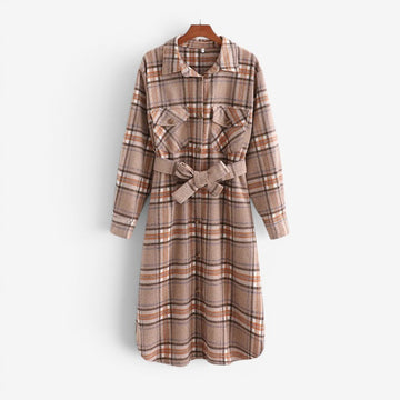 Women's Plaid Overcoat with Belted Waist