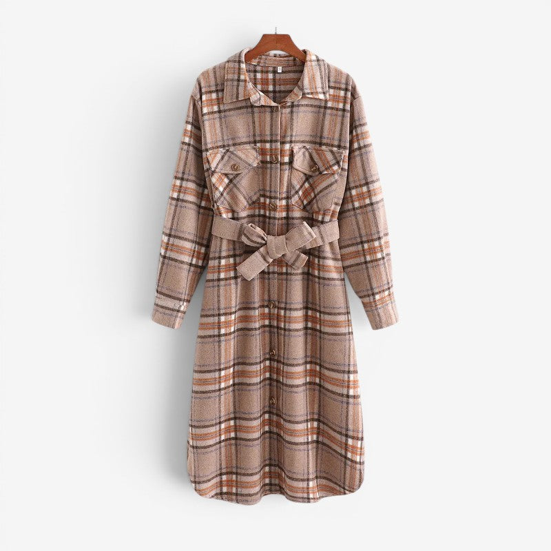 Women's Plaid Overcoat with Belted Waist