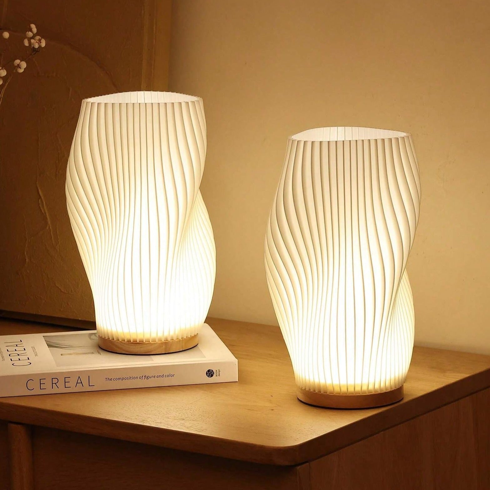 WaveLume - Pleated Table Lamp Sculptural Wavy Shade with Modern Statement Style | Soft Warm Ambient Glow with Lightweight Durable Build | Elegant Accent for Bedside, Desk or Shelves