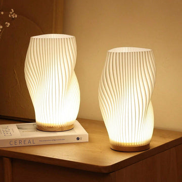 WaveLume - Pleated Table Lamp Sculptural Wavy Shade with Modern Statement Style | Soft Warm Ambient Glow with Lightweight Durable Build | Elegant Accent for Bedside, Desk or Shelves