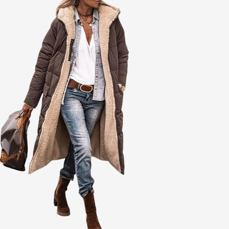 Women's Long Sleeve Hooded Parka Coat