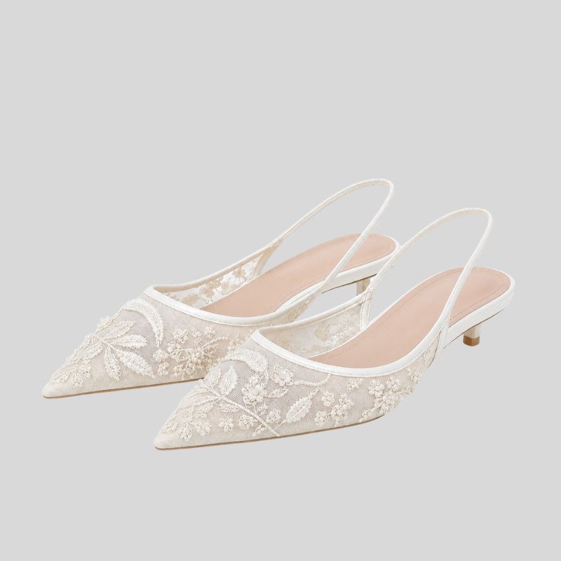 Embroidered Floral Slingback High Heels for Women