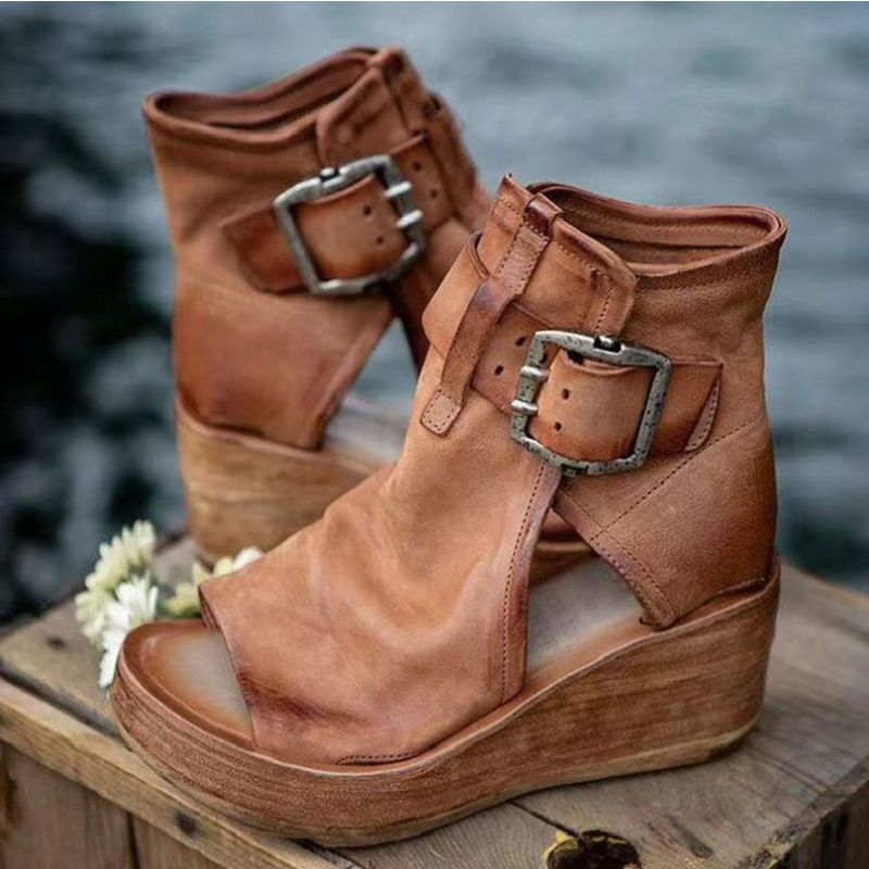 Women's Peep Toe Platform Sandals with Adjustable Buckle