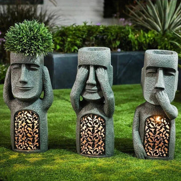 Garden Decor - Artistic Flowerpot with Solar LED Light
