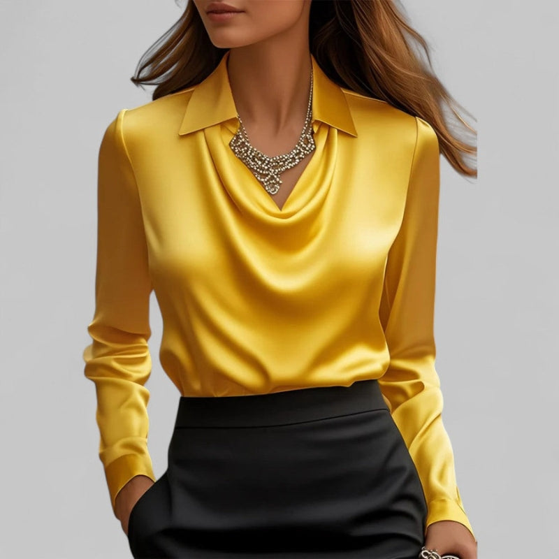 Long Sleeve Draped Collar Blouse