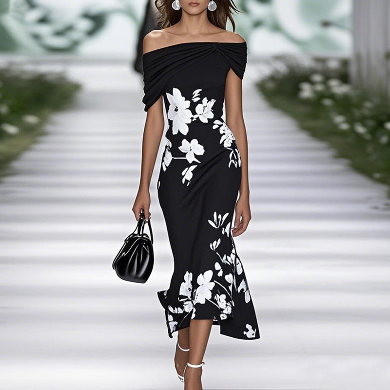 Off Shoulder Floral Slim Dress