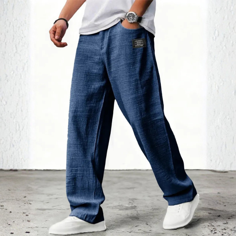Men's Relaxed Fit Wide Leg Trousers with Pockets