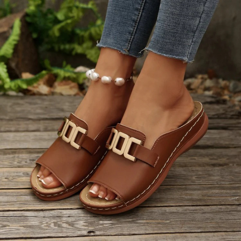 Wedge Heeled Sandals with Decorative Buckle