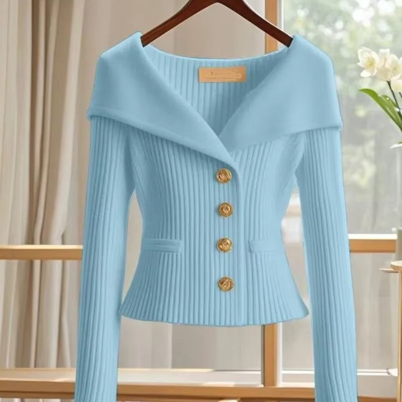 Off-Shoulder Button Sweater