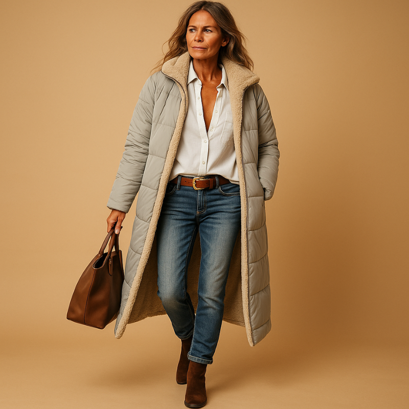 Modern Cut Notched Collar Long Coat