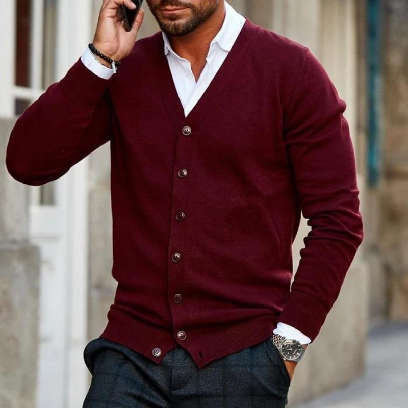 Men’s Long Sleeve Button Neck Cardigan
