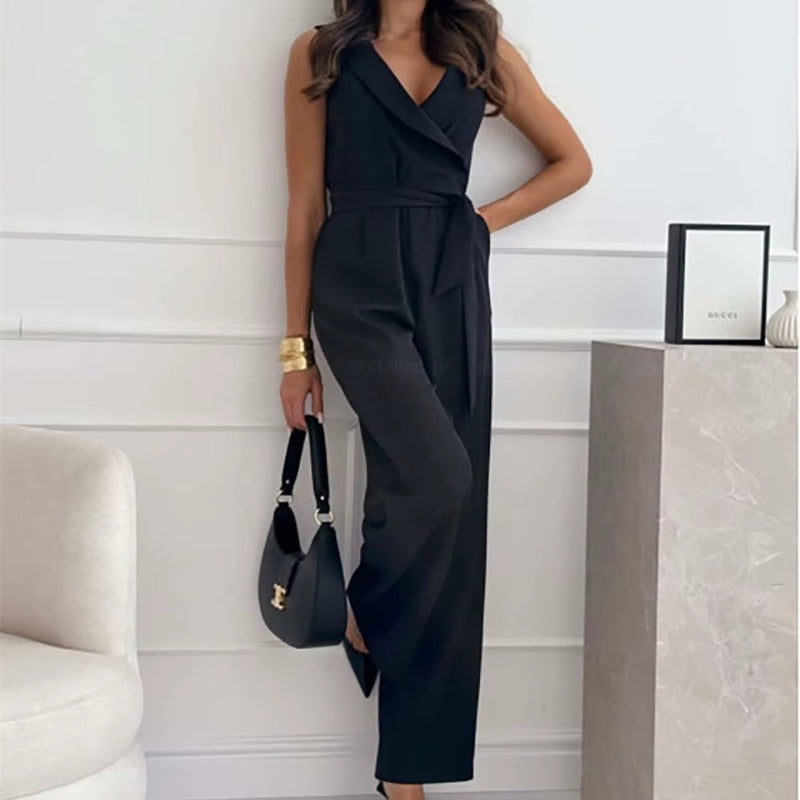 Sleeveless V-Neck Wide Leg Jumpsuit