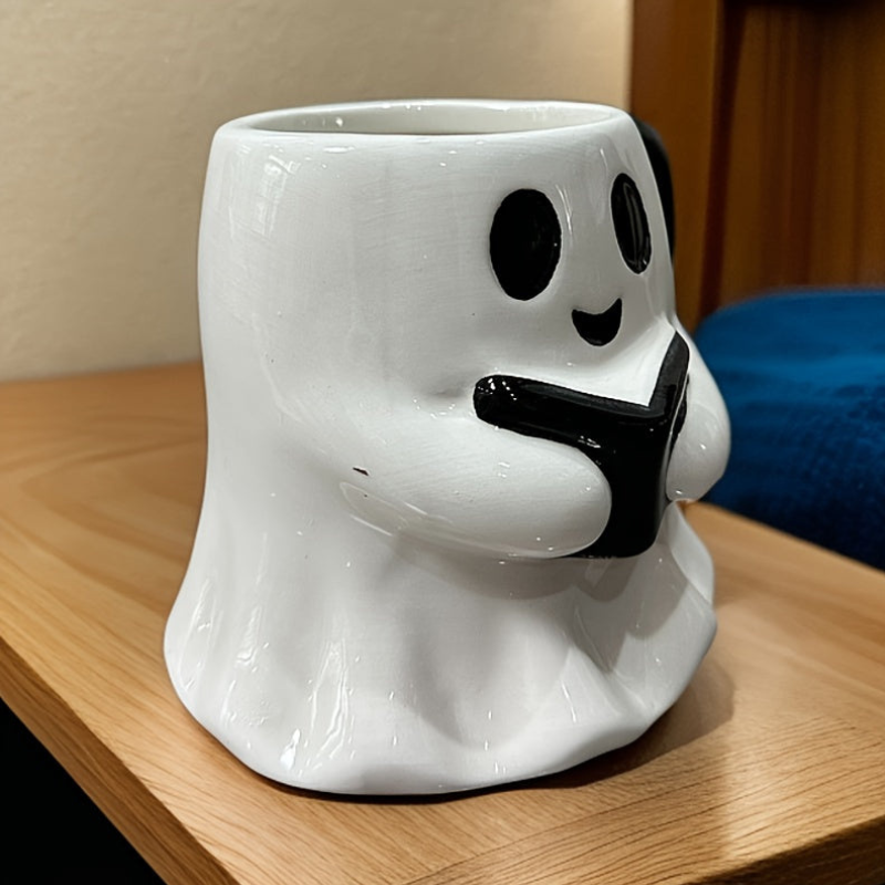 Cute Halloween Ghost Mug with Book Design