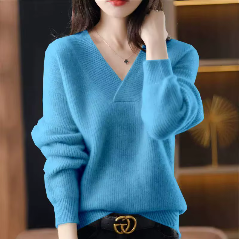 Premium Women's V Neck Ribbed Sweater