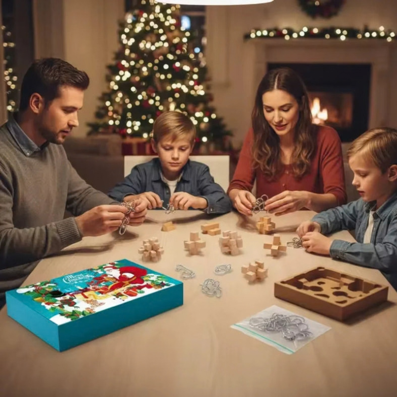 Puzzlora - Adventi naptár 24 fém és fa kirakóval