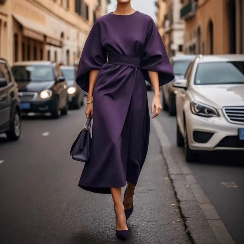 Lantern Sleeve Belted Dress