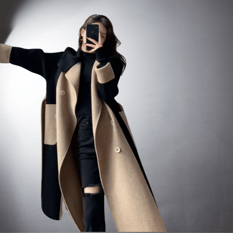 Straight Cut Notched Collar Long Coat